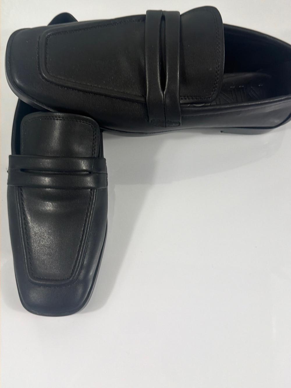 Mango Black Square Toe Penny Loafers EU 39 US 8.5 Worn Once EUC - Picture 3 of 8